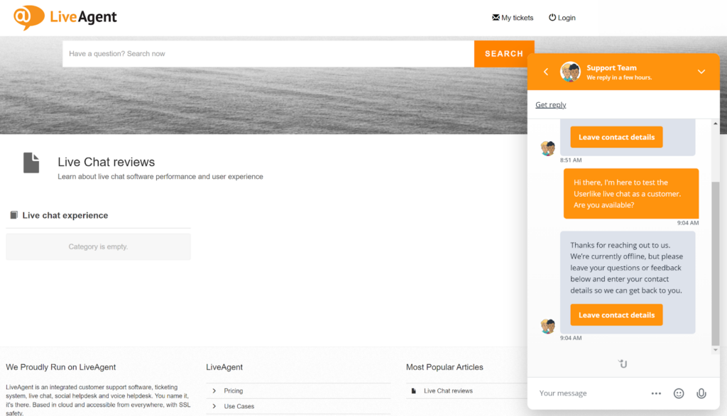 Userlike - automatic offline message