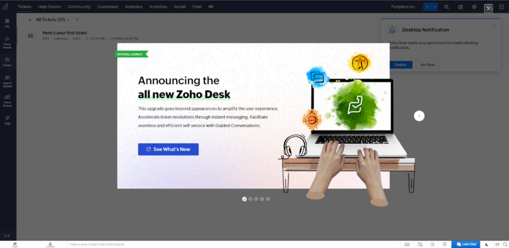 Zoho Desk - Pop-up walkthrough